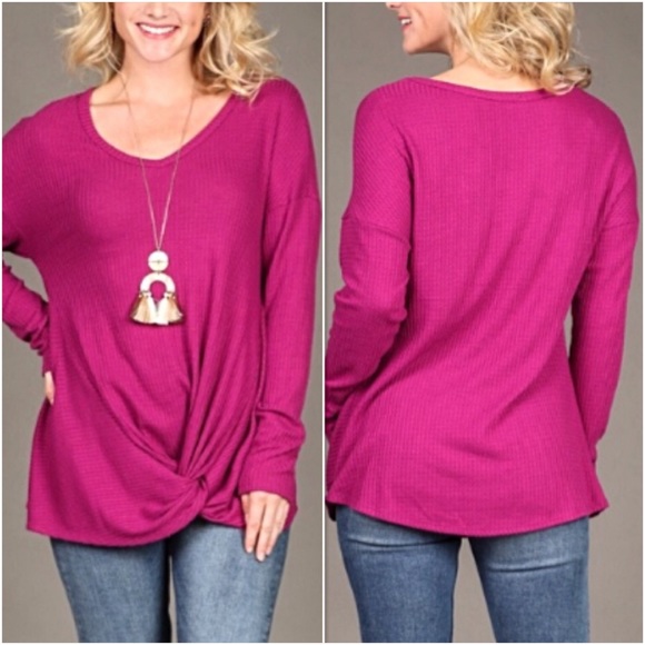 Tops - Soft Waffle Knit Knot Tunic Top SM